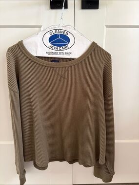 GAP Long Sleeve Waffle Knit Top - Olive Green